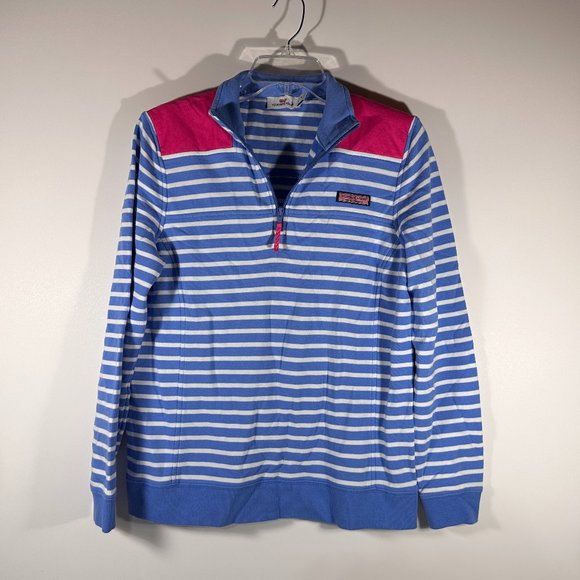 Vineyard Vines Tops - Vineyard Vines Blue White Pink 1/4 Zip Pull Over Women Size M